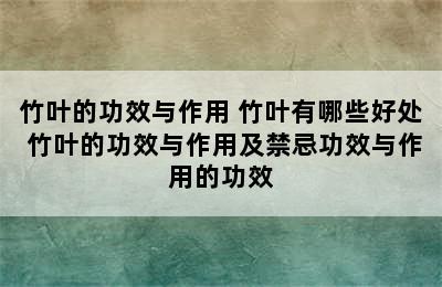 竹叶的功效与作用 竹叶有哪些好处 竹叶的功效与作用及禁忌功效与作用的功效